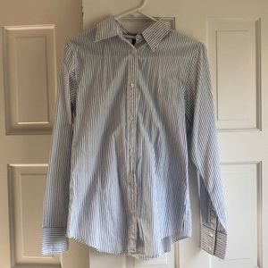 Gap white and blue striped button down shirt